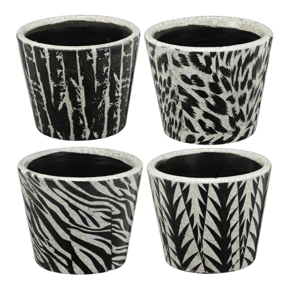 Safari Black and White Terra-Cotta Animal Print Planters Set