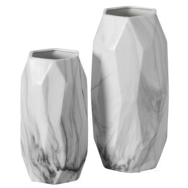 Contemporary White Ceramic Unique Geometric Shaped Table Vase Flower Holder