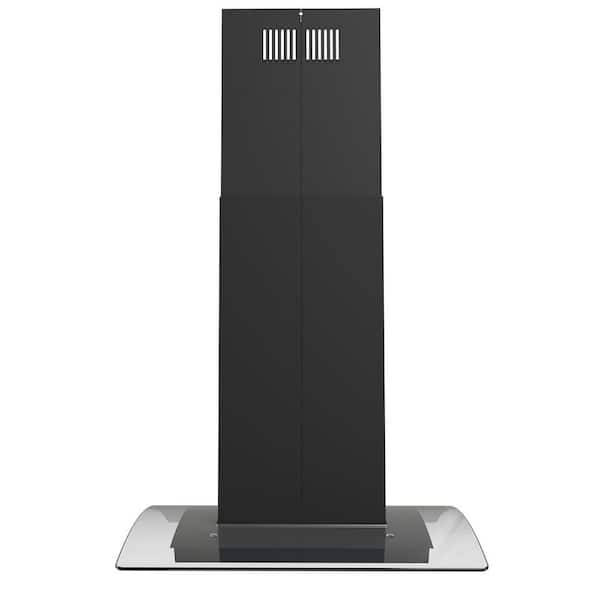 30 in. 350 CFM Convertible Island Mount Range Hood in Black Painted Stainless Steel with Glass and 2-Set Carbon Filter