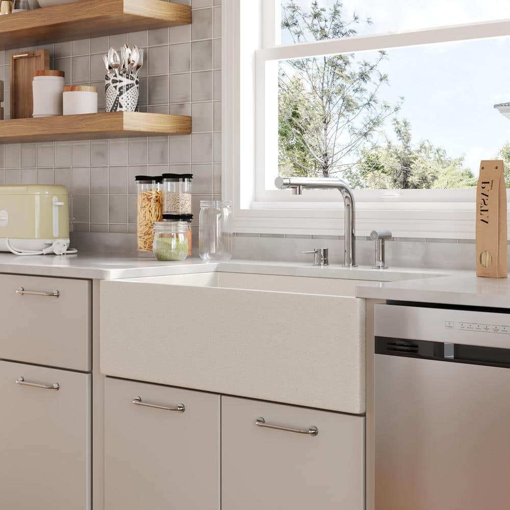 Grit Yellow 33" Concrete Farmhouse Kitchen Sink with Stainless Steel Grid