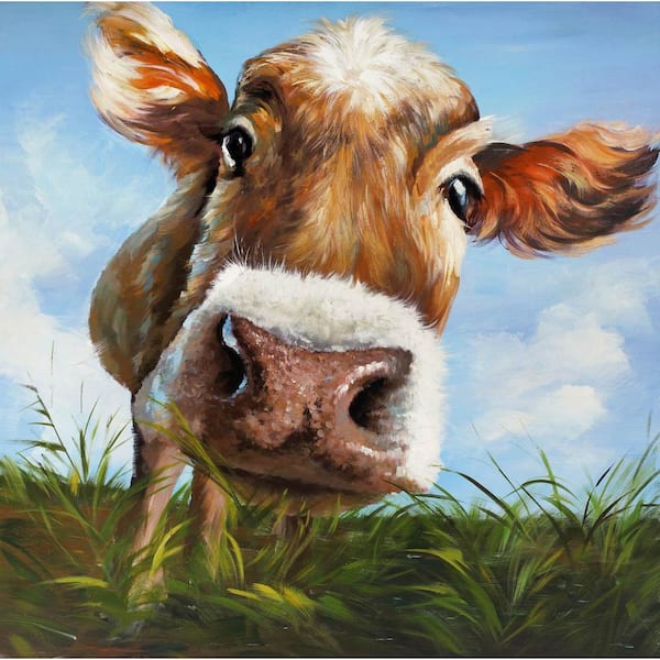 ArtMaison Canada 24 in. x 24 in. Cow in Field, Canvas Print, Unframed, Canvas Wall Art