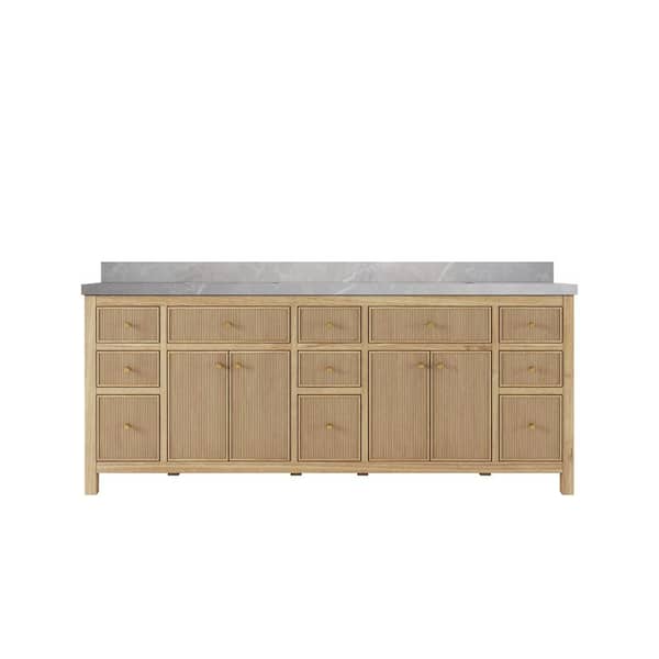 Willow Collections Sonoma Teak 84 in. W x 22 in. D x 36 in. H Double Sink Bath Vanity in Light Teak with 2 in. Pearl Gray Qt. Top