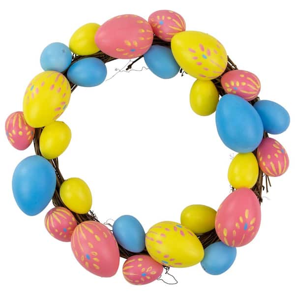 Northlight 10 in. Artificial Pink, Yellow and Blue Floral Stem Easter Egg Spring Grapevine Wreath