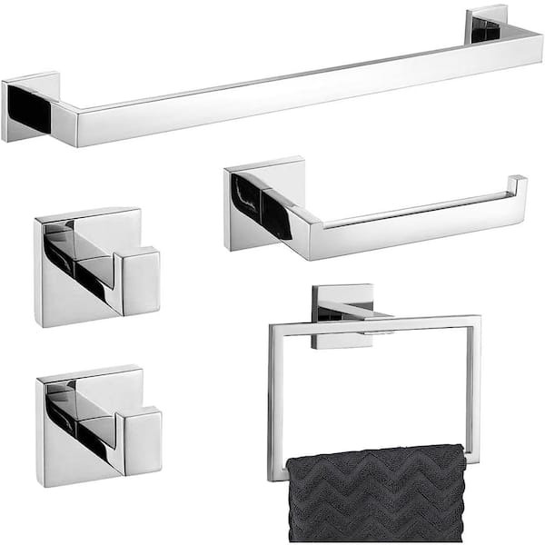 Dyiom 24 in. Wall Mounted, Towel Bar in Polished Chrome, 5-Piece
