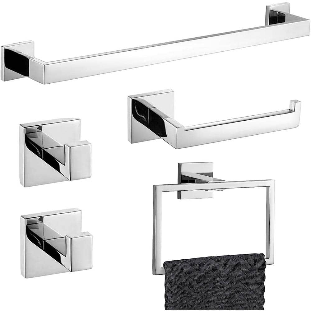 24 in. Wall Mounted, Towel Bar in Polished Chrome, 5-Piece
