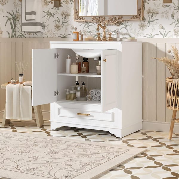 30.5 in. Freestanding White Bath Vanity with White Ceramic Top, 2-large Soft Closing Doors