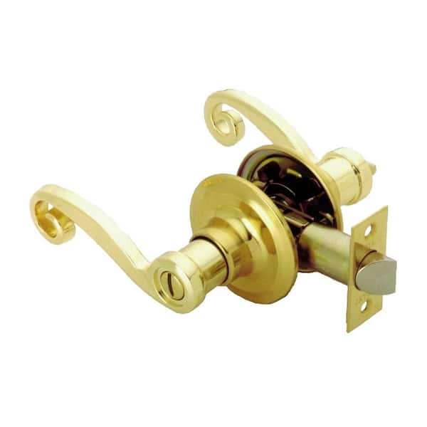 Defiant Scroll Polished Brass Privacy Bed/Bath Door Lever