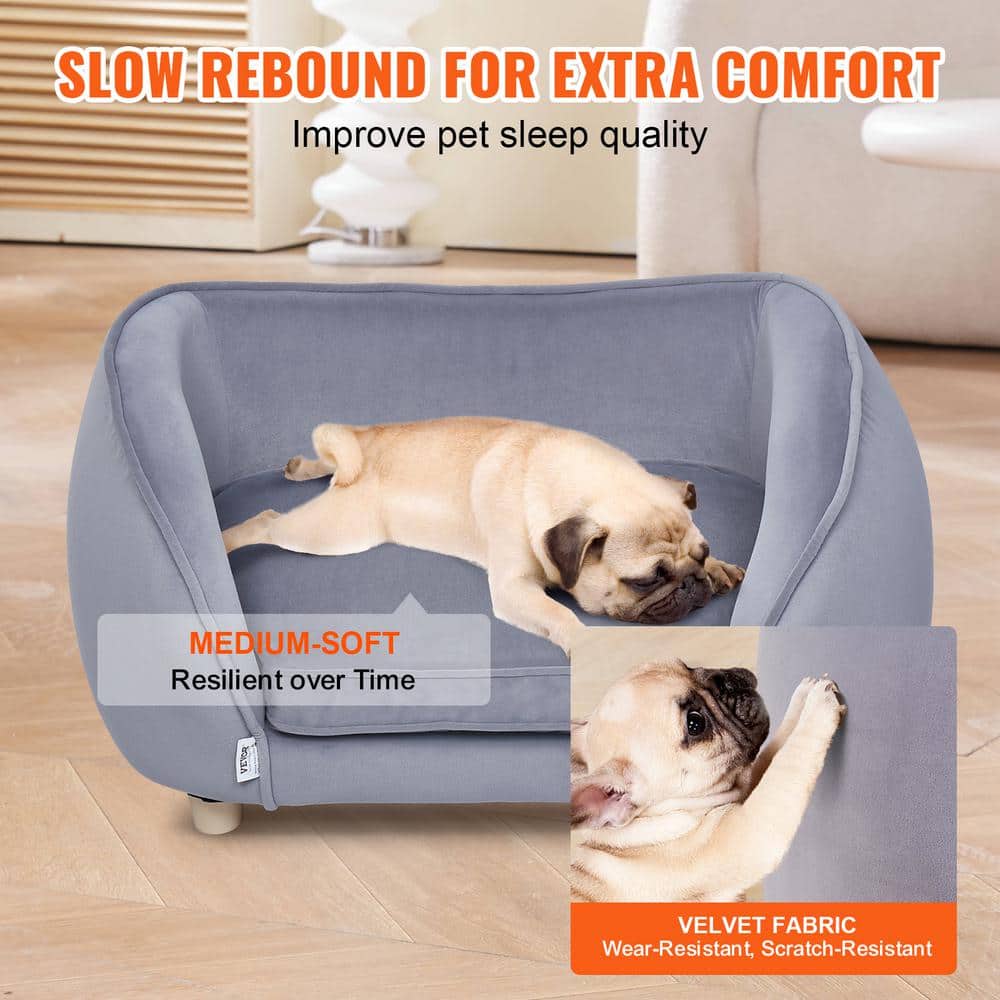 Gray Velvet Small Pet Sofa with Wooden Frame