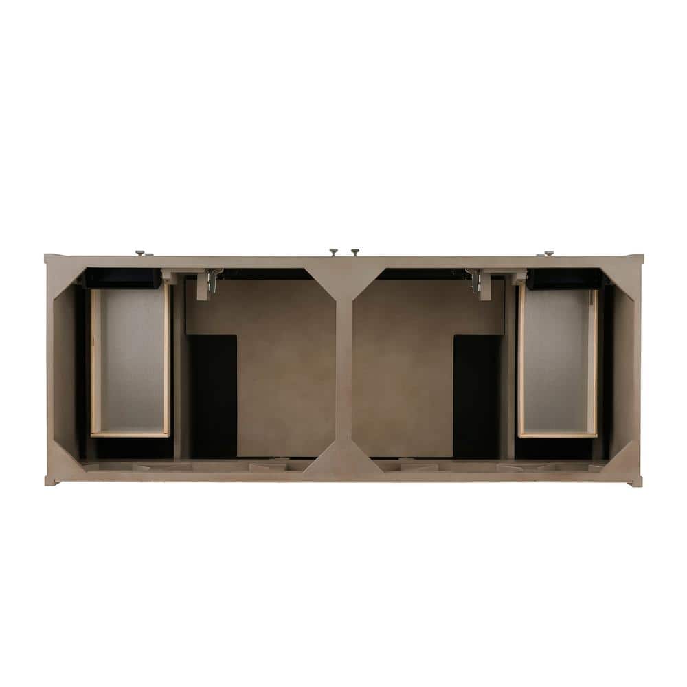 Walnut Whitewashed 60" Double Sink Vanity with Solid Surface Top