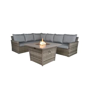 Newton 3-Piece Aluminum Sectional Fire Pit Set with Gray Cushions