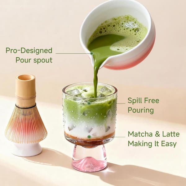 JFVKAF 8-Piece Matcha Set with Gradient Ceramic Bowl Whisk Holder