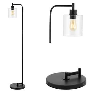 Axel Modern 60 in. Black Iron/Seeded Glass Farmhouse Industrial LED Floor Lamp