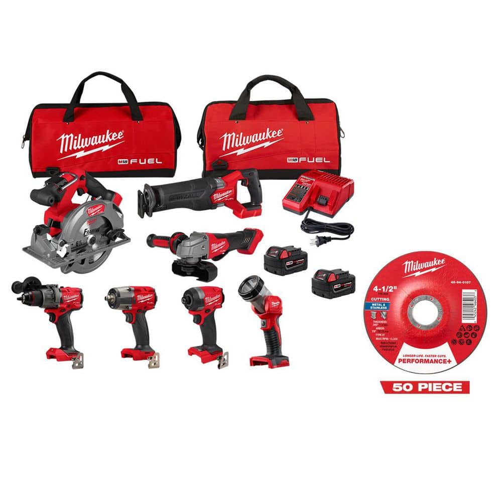 M18FUEL 18V Cordless Combo Kit with 2 5 Ah Batteries (7-Tool) w/ (50) 4 1/2 in Performance + Metal Cutoff Wheel Type 27 price history on PriceWatchPro