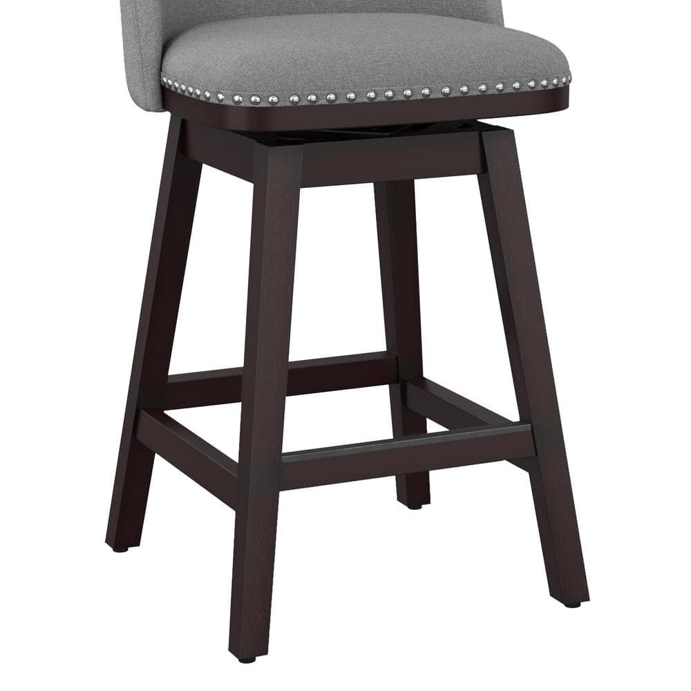 Gray Faux Leather and Wood Swivel Counter Height Bar Stools, Set of 4