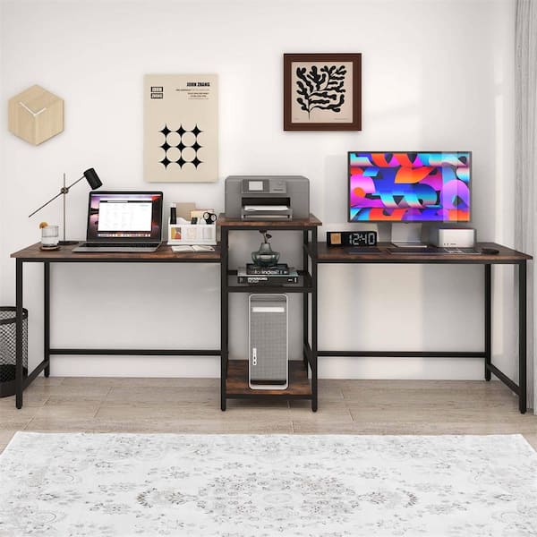 Costway 97 in. Rectangle Brown Wood 2-Person Desk Double
