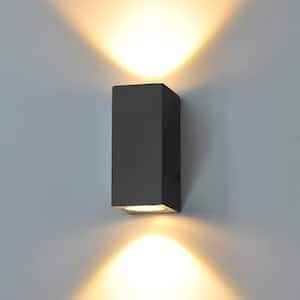 10.25 in. 2-Light Matte Black Die-Cast Aluminum Rectangular Hardwired Outdoor Wall Lantern Sconce