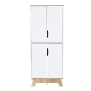 23.6 in. W x 15.7 in. D x 59.2 in. H Light Oak and White Linen Cabinet Storage Cabinet with 4 Shelves, Double Door