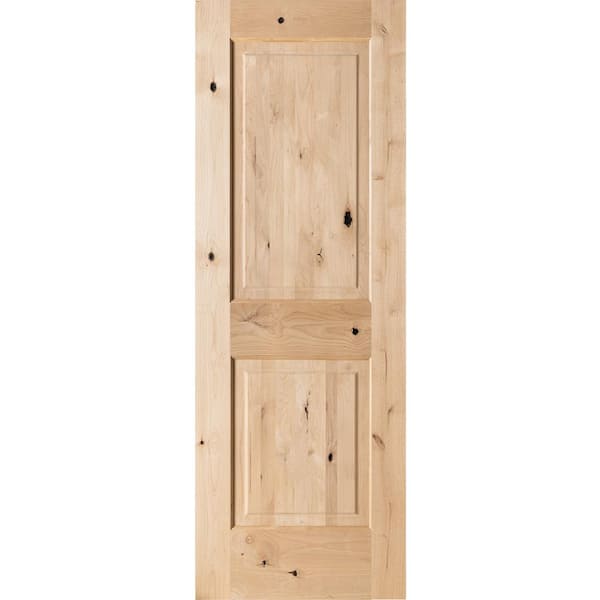 Krosswood Doors 28 in. x 80 in. Rustic Knotty Alder 2-Panel Square Top Solid Wood Stainable Interior Door Slab