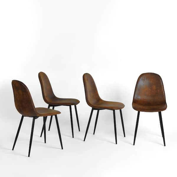 Homy Casa Charlton Brown Faux Leather Upholstered Dining Chair with Ergonomic High Back and Black Metal Legs (Set of 12)
