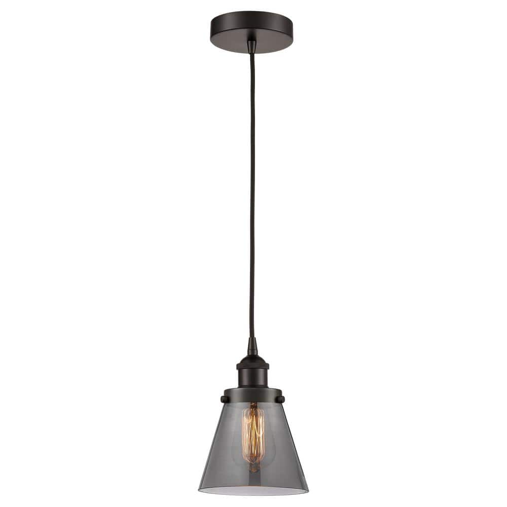 Cone 60-Watt 1-Light Oil Rubbed Bronze Standard Mini Pendant Light Smoked Glass Shade price history on PriceWatchPro