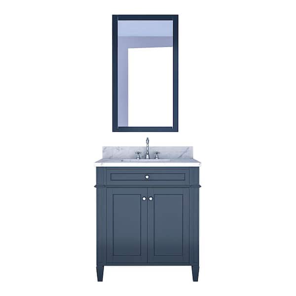 Unbranded Birmingham 30 in. W x 22 in. D Bath Vanity in Gray with Marble Vanity Top in White with White Basin and Mirror