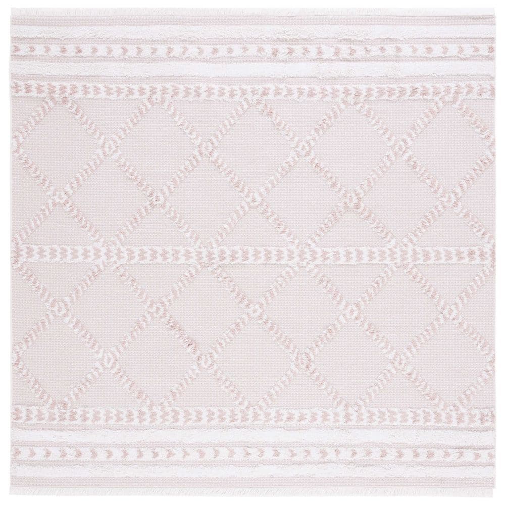 SAFAVIEH Augustine Pink/Ivory 4 ft. x 4 ft. Braided Diamonds Square ...