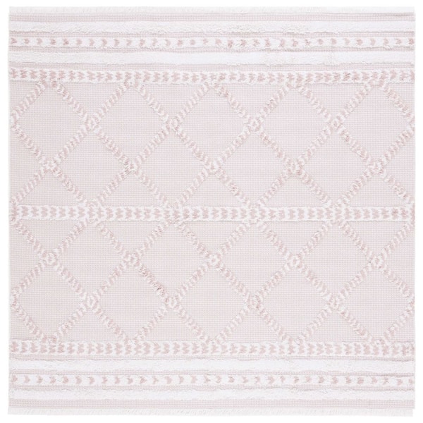 Augustine Pink/Ivory 4 ft. x 4 ft. Braided Diamonds Square Area Rug