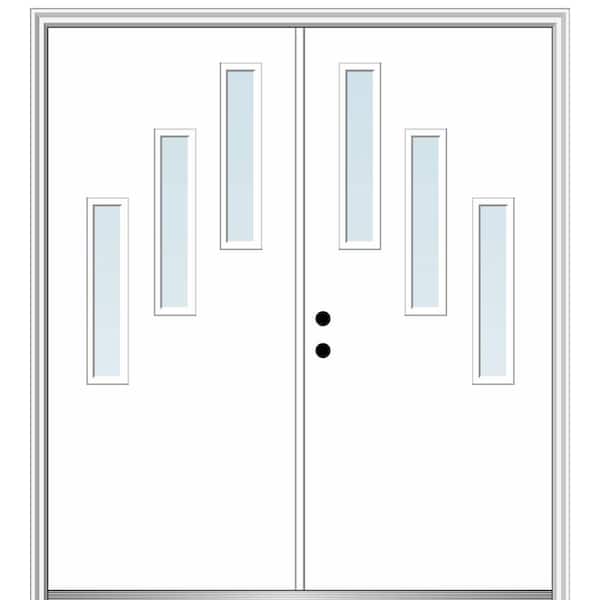 MMI Door Davina 64 in. x 80 in. Right-Hand Inswing 3-Lite Clear Low-E Primed Fiberglass Prehung Front Door on 6-9/16 in. Frame