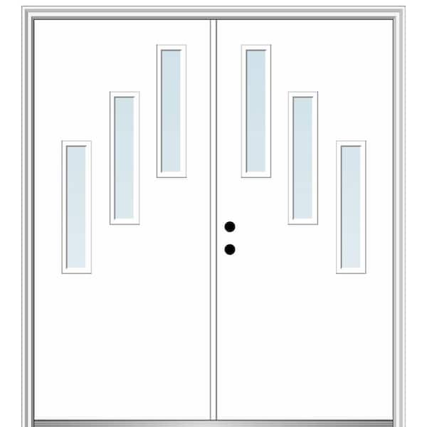 MMI DOOR Davina 72 in. x 80 in. Right-Hand Inswing 3-Lite Clear Low-E Primed Fiberglass Prehung Front Door on 4-9/16 in. Frame