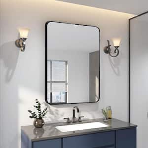 JAdore 24 in. W x 32 in. H Large Rectangular Aluminium Alloy Framed Wall Hang Bathroom Vanity Mirror in Matte Black
