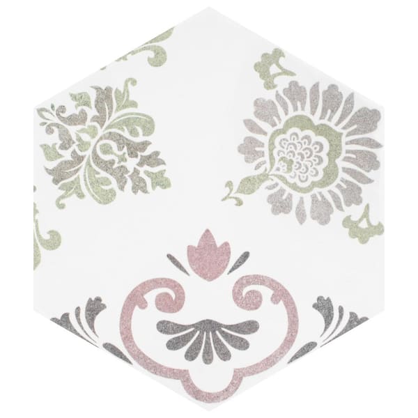 Merola Tile Aster Hex Blanco Encaustic 8-5/8 in. x 9-7/8 in. Porcelain Floor and Wall Tile (11.56 sq. ft. / case)
