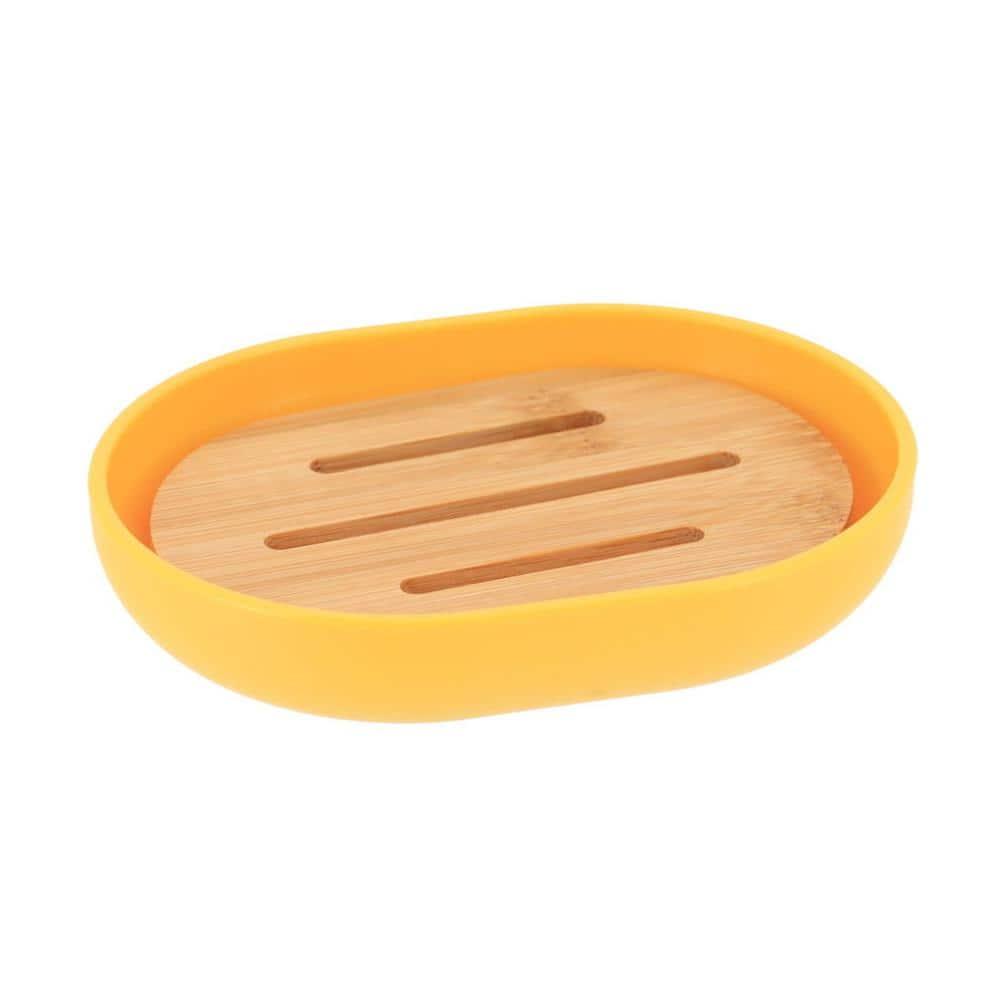 EVIDECO French home goods Padang Freestanding Soap Dish with Bamboo Tray Yellow