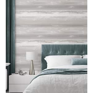 60.75 sq. ft. Metallic Grey Haze Horizontal Watercolor Paper Unpasted Wallpaper Roll