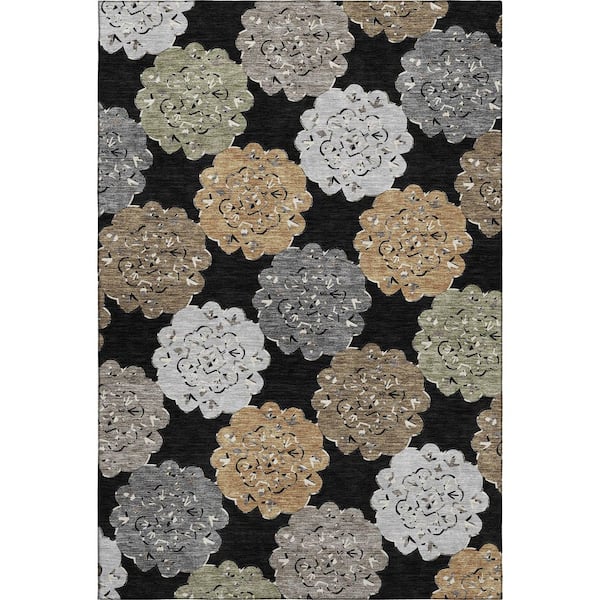 Mayfield Premium Machine Washable Abstract AMF2353 Black 5 ft. x 7 ft. 6 in. Area Rug