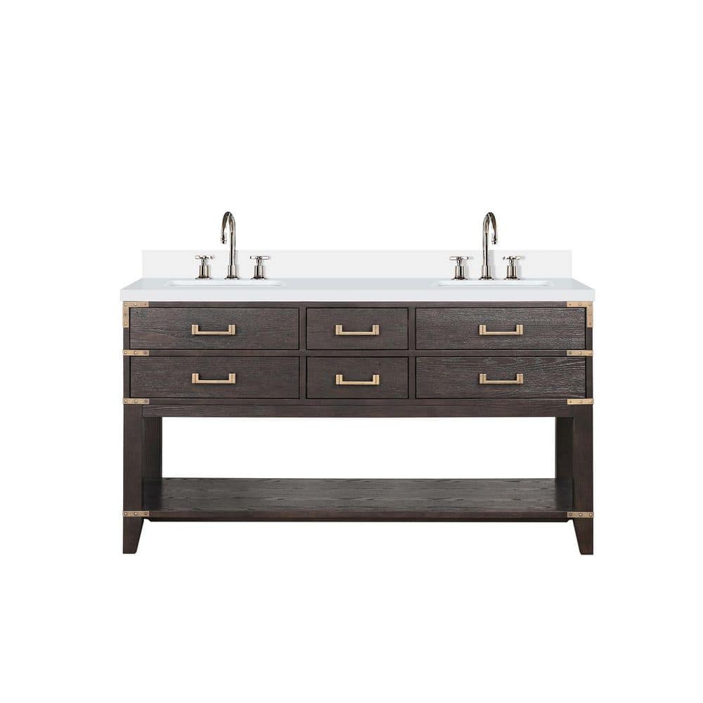 Irvington 60 in W x 22 in D Brown Oak Double Bath Vanity with Cultured Marble Top, and Faucet Set price history on PriceWatchPro