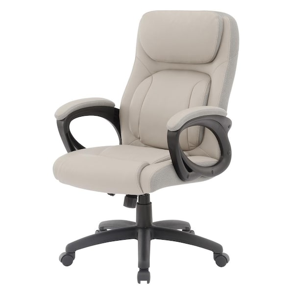 Office Star Products Faux Leather Adjustable Height Manager Chair in Grey with Grey Mesh Accents with Padded Arms