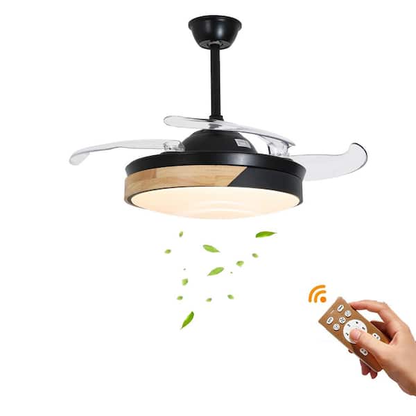 OUKANING 42 in. Indoor Black Modern 6-Speed Ceiling Fan with Adjustable White Integrated LED, Remote and Reversible Motor