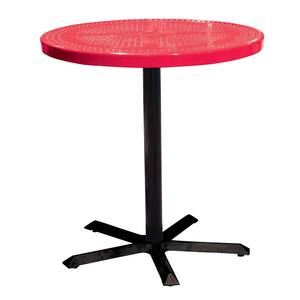 36 in. Red Round Metal Perforated Table with 40 in. Pedestal Base