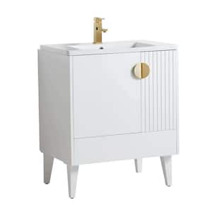Venezian 30 in. W x 18.11 in. D x 33 in. H Bathroom Vanity Side Cabinet in White Matte with White Ceramic Top