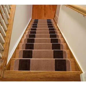 Greek Key Collection Cappucino Color ​8½ inch x 30 inch Indoor Carpet Stair Treads Slip Resistant Backing Set of 3