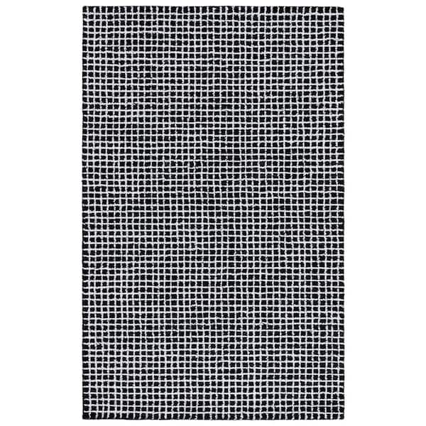 Abstract 4 ft. x 6 ft. Ivory/Black Grid Geometric Area Rug