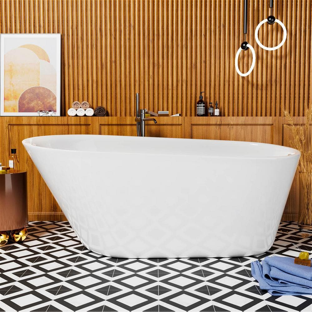 INSTER VELA 61 in. Modern Luxury Acrylic Freestanding Flatbottom Single Slipper Non-Whirlpool Soaking Bathtub in White, White-Oval Single Slipper -  WSHDRMAFL0023