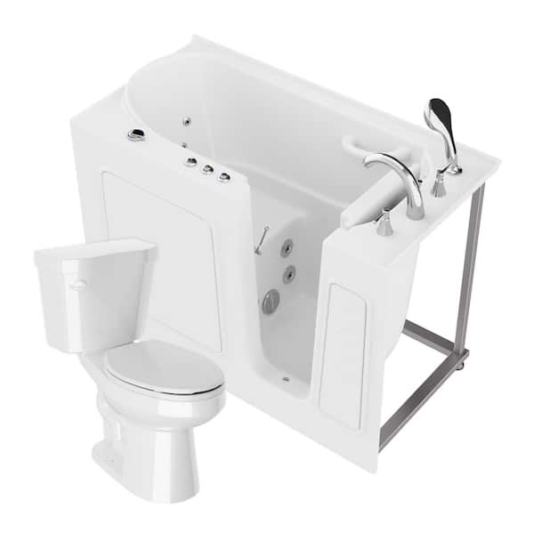 Universal 26 in. x 53 in. Right Drain Whirlpool Jetted Bathtub in White with Elongated Toilet and Soft Close Lid
