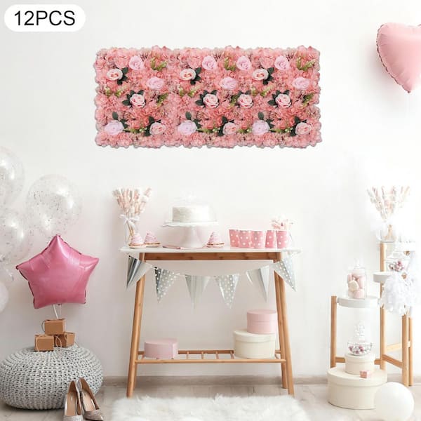 YIYIBYUS Pink 23 .6 in. x 15.7 in. Artificial Floral Wall Panel