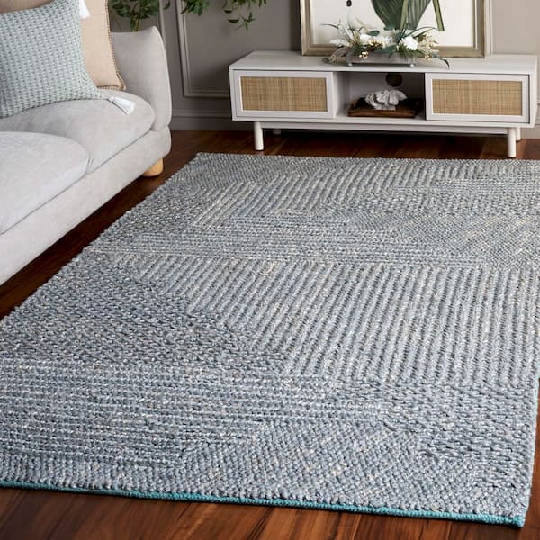 Natural Fiber 6 ft. x 6 ft. Gray/Blue Distressed Geometric Square Area Rug