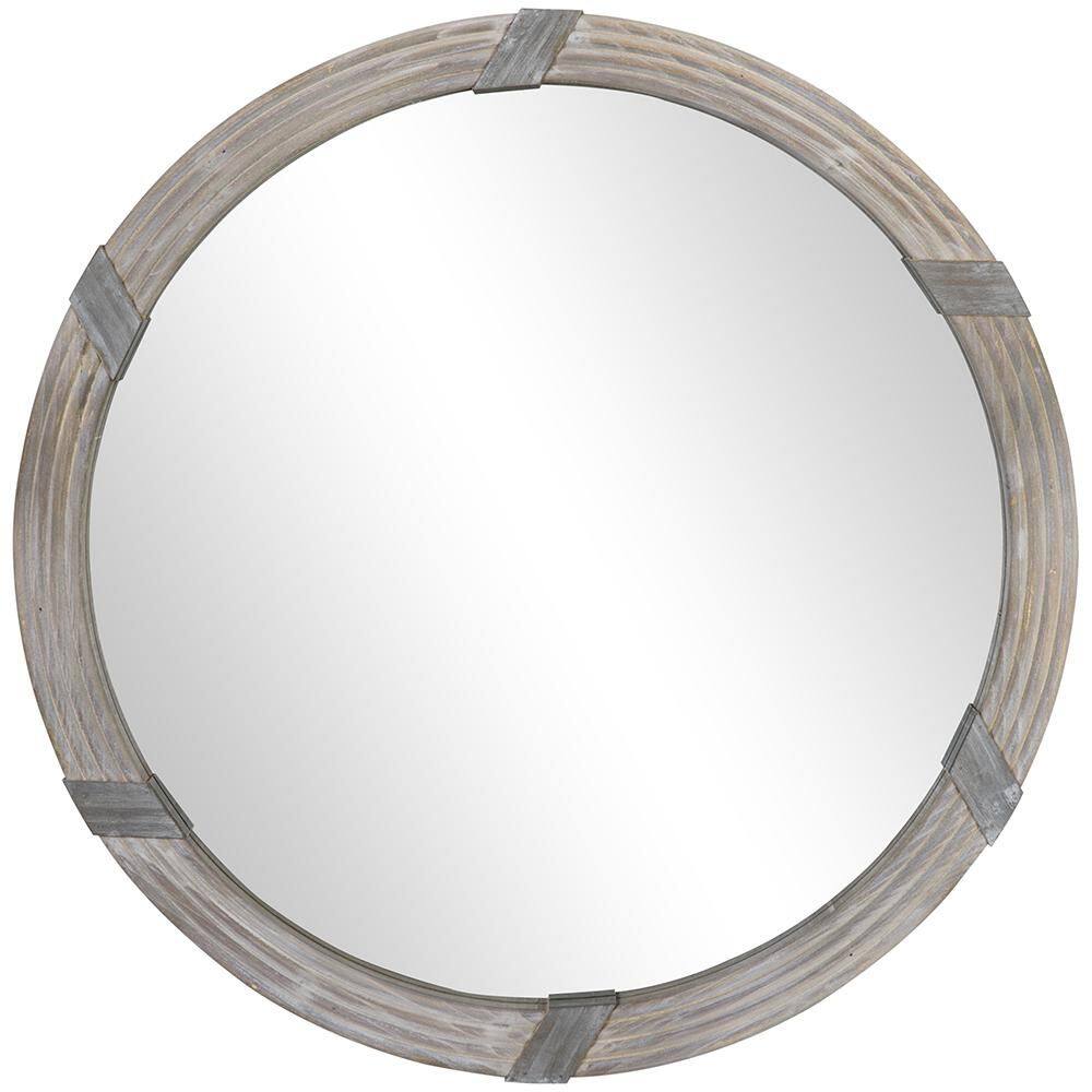 Natural Wood 30.75 in. W x 30.75 in. H Art Deco Round Wood Framed Mirror Wa