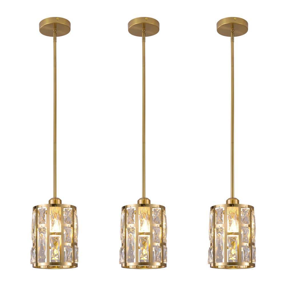 OUKANING 60-Watt 1-Light Gold Modern Crystal Pendant Light with
