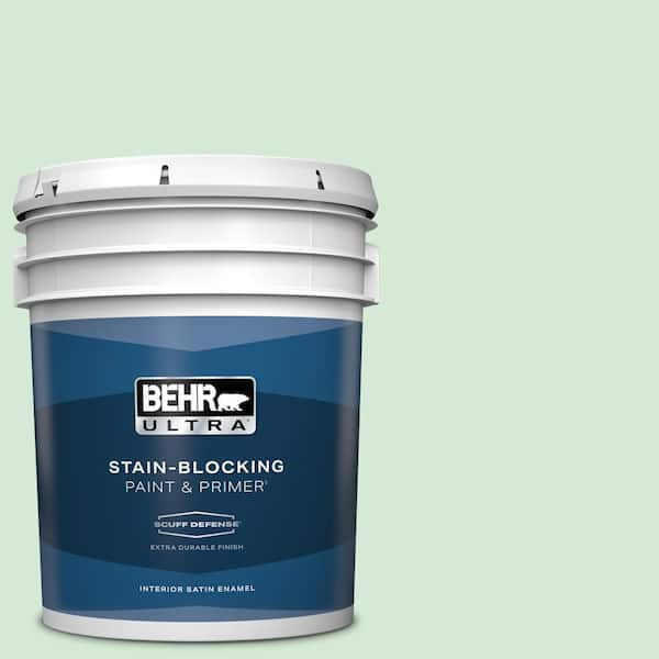 BEHR ULTRA 5 gal. #M410-1 Jade Mist Extra Durable Satin Enamel Interior Paint & Primer