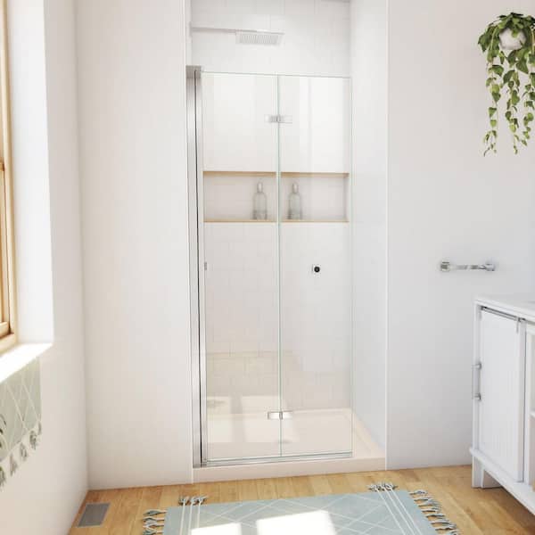 DreamLine 32 in. L x 32 in. W x 74 3/4 in. H Alcove Shower Kit with Bi Fold Frameless Shower Door and Shower Pan, C/Bsc