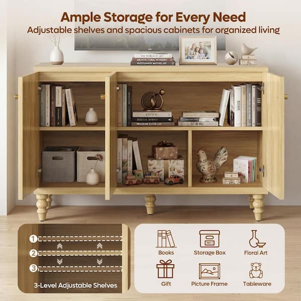 47.2 in. Fluted Natural Oak TV Stand Entertainment Center Fits TV's up to 55 in. with Solid Wood Spindle Legs